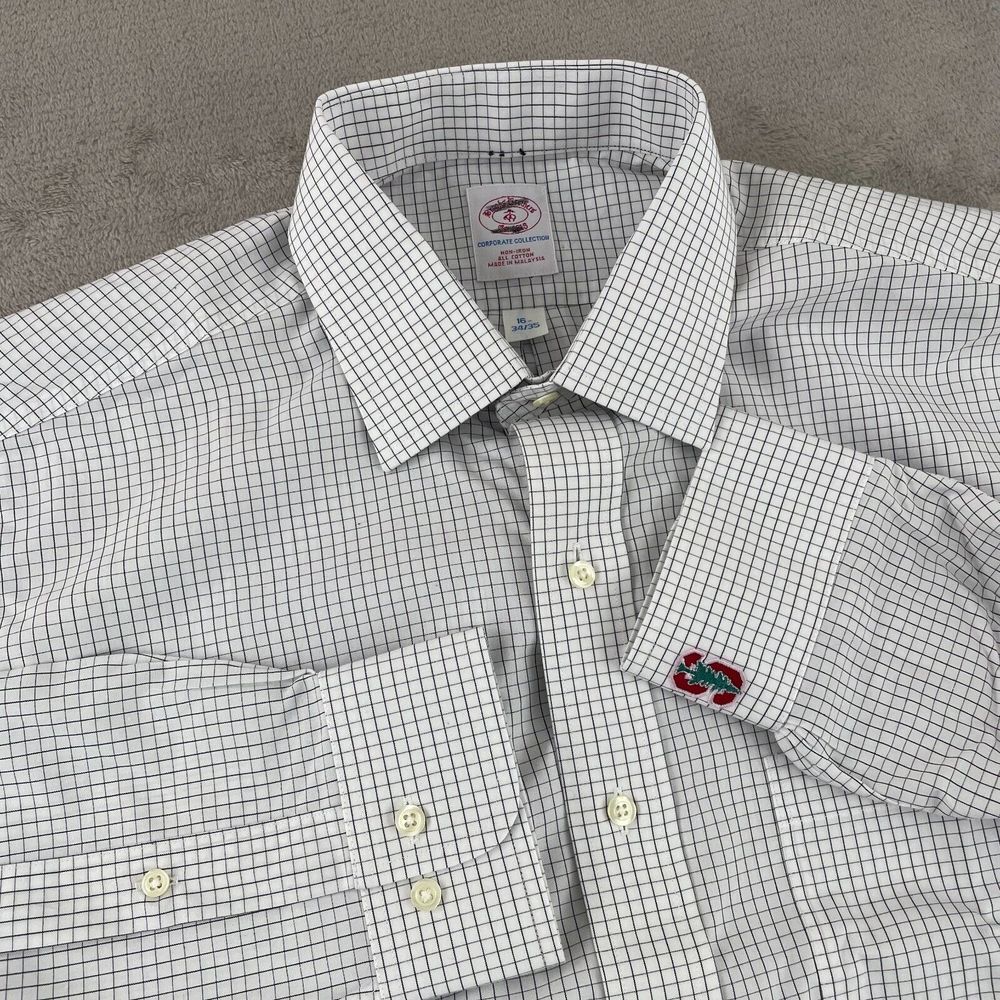Brooks Brothers x Stanford Dress Shirt Men 16 34-35 White Check Non-Iron NWOT